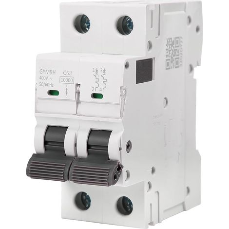 Disjoncteur 63A, GYM9H Disjoncteur Miniature 10KA Pouvoir de Coupure Din Rail Disjoncteurs électriques 2P 63A 400VAC C Curve (1/5)