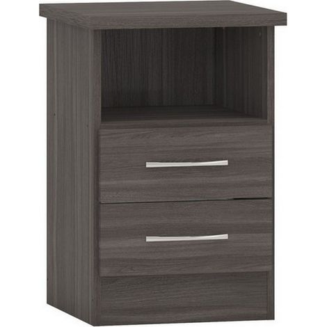 Nevada 2 Drawer Bedside - L40 x W40 x H61 cm - Black Wood Grain
