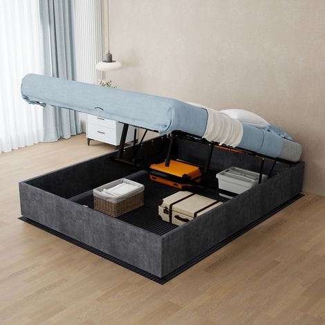 letto matrimoniale 140x200 grigio LED metallo OKMYHOME (1/5)