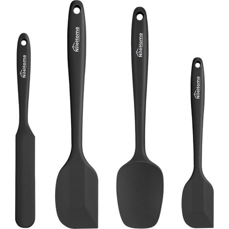 Silikonspatel-Set 4-teilig, hitzebeständig, BPA-frei, nahtlos, schwarz