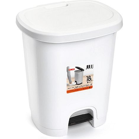 Cubo basura plastico apertura pedal 18 Litros Blanco (1/4)