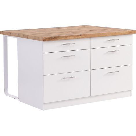 Isola centrale da cucina con 6 cassetti in MDF e Metallo Bianco e Naturale chiaro - ALEGRITA (1/4)