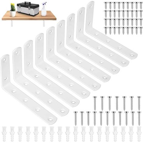Equerre Etagere Murale Blancs Equerre Charge Lourde Supports en L Equerre Étagère de Fixation Invisible Supports d'Étagère Murale Metal Industrielle pour Étagère Bois 125 x 75 x 20 mm (1/2)