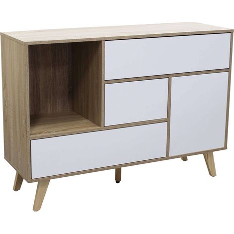 Mobile credenza madia moderna da interno soggiorno in legno nobilitato bilaminato con 3 cassetti ed 1 anta Linea Elegance -  White