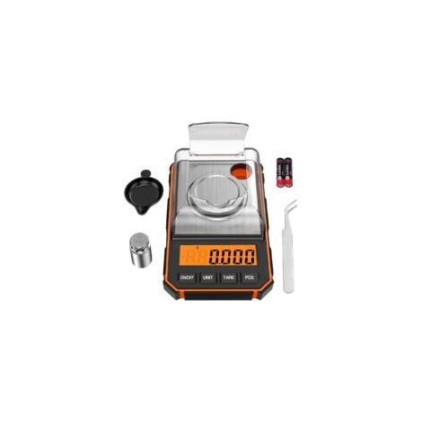 ORIA Präzisionswaage 0,001 g, Taschenpräzisionswaage mit 50 g Kalibriergewicht, Küchenwaage mit Tara-Funktion und hintergrundbeleuchtetem LCD-Display für Lebensmittel, Pulver – Orange – Crezuo
