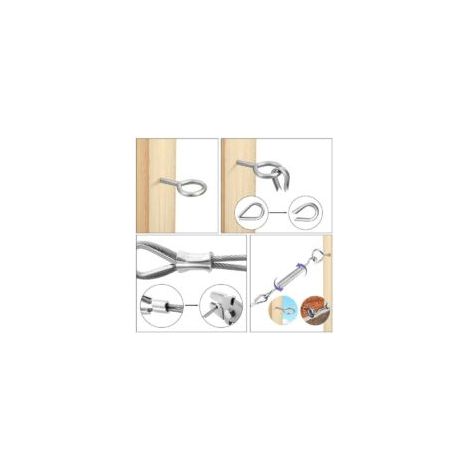 Kit de tensores M5 para cable de acero de 1/16", kit de tensores de acero inoxidable 304, tensor de gancho y argolla M5, terminales de cable M2, ganchos de argolla roscados M5, manguitos de cable M2 -