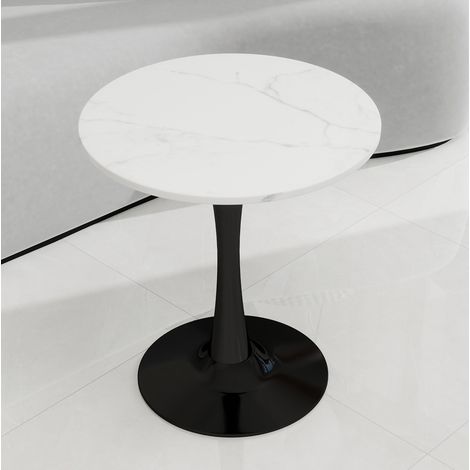 Runder Couchtisch 70 cm aus Kunstmarmor, Schwarz-Weiß, Metallfuß HAVRYA (1/5)