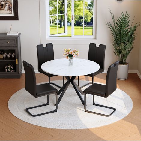 Table manger ronde effet marbre + 2 chaises HAVRYA (1/5)