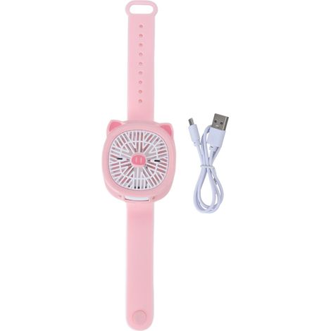 Ventilateur de Montre Sans Fil Mini USB pour Enfants - Strap Détachable, Design Cochon Rose pour Plein Air (1/5)