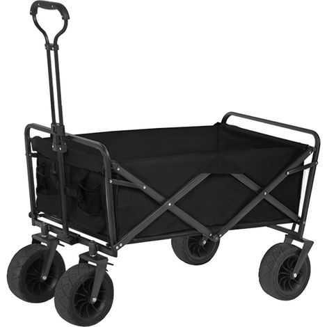Chariot pliant pliable robuste pour courses extérieur camping, avec roues 8 pouces, noir. (1/5)