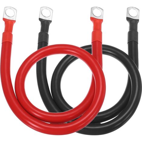 2PCS Câble De Batterie 2 AWG 2ft Rouge Noir Câbles D'Inverseur De Batterie En Cuivre naturel Avec Bornes À Oeillet 3/8 Pouce pour Marine Solar Boat Car RV (1/5)