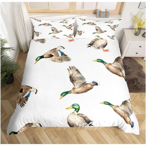 1 Parure de lit, Canards colverts, Housse de couette 140x200cm, Microfibre, Réversible, Enfant (1/3)