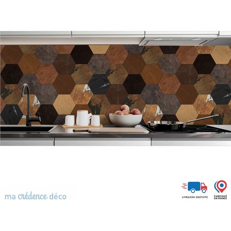 Crédence : Carrelage hexagonale - Couleur Sépia - Alu composite - 60 - 120