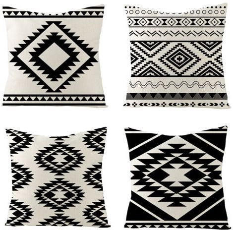 QORVA – 4-teiliges Dekokissen-Set, Leinen, nordischer Stil, schwarz-weiß, 45 x 45 cm (1/5)