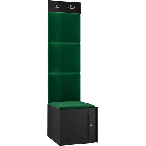 Meuble d'entrée Hartford 378, Noir, 186x42x46cm, Stratifié, Tissu, MDF, Murale, À poser (1/5)