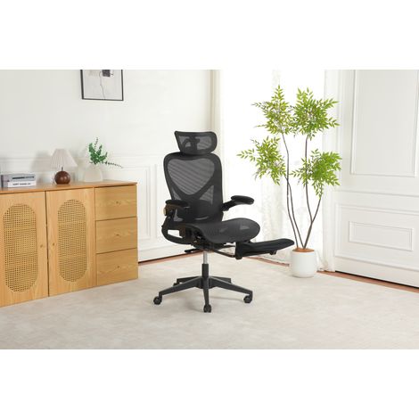 Bürostuhl, klappbare Rückenlehne, 3D Kopfstütze, verstellbare Taillenstütze, Mesh, Schwarz (1/5)