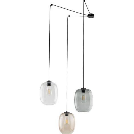 Lampe suspendue métal verre fumé E27 400 cm de large H : max 210 cm noir marron graphite 3 lampes moderne