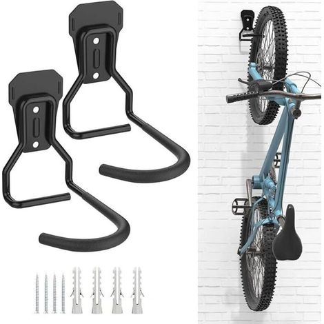 Crochets de rangement vélo muraux en fer noir – Lot de 2 supports verticaux robustes en forme de L pour garage ou intérieur (1/5)