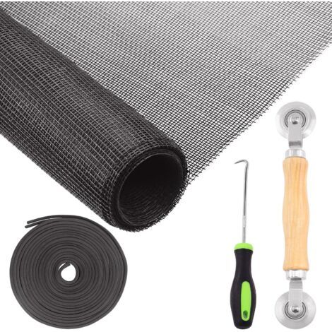 Kit de reparación de puertas y ventanas corredizas de fibra de vidrio de 48" x 100", paquete de 4, con herramienta rodante y lengüeta de fijación para ventanas exteriores (negro) (1/5)