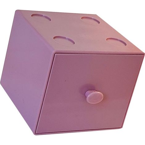 Quadratische, stapelbare Aufbewahrungsbox aus Kunststoff mit Schublade, lila Büroaccessoire für Büroklammern und Bürobedarf. (1/5)