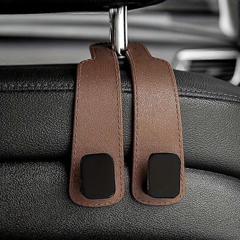 (1 pièce) Crochets pour appuie-tête de voiture, organisateur de siège robuste en similicuir avec boucle magnétique, crochets de suspension pour sacs, portefeuilles et manteaux (1/5)