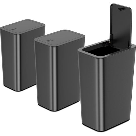 Lot de 3 petites poubelles de salle de bain de 10 l avec couvercle, petite poubelle de cuisine avec couvercle à pression, poubelle fine, poubelle fine pour salle de bain, cuisine, bureau, (1/5)