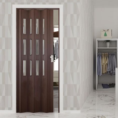 Innen-Falttür "Luciana con Vetri" 88,5 x h 214 cm aus PVC "Made in Italy" -Farbe Taubengraue Eiche Satiniertes Glas