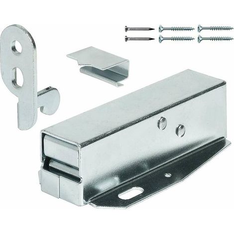 – Loqueteau pour meuble à ressort – Acier zingué – Installation simple avec vis et aide de butée – Pour portes et armoires (1/5)