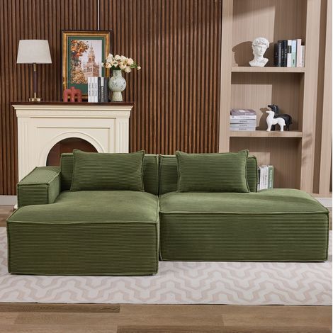 3-Sitzer-Sofa 235x129x70 cm grün Polyester gepolstert mit Taschenfedern und 2 Kissen (1/5)