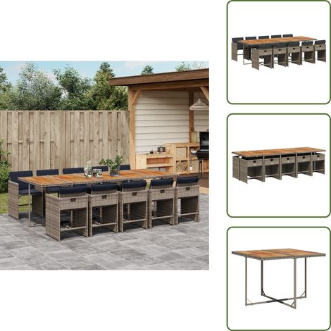 Ensemble à manger de jardin 11pcs avec coussins gris poly rotin - Salon De Jardin - Meuble De Jardin - Set De Jardin - Table De Jardin - Chaises De Jardin