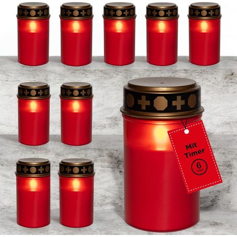 Bougies funéraires LED Novaliv sans batterie ni minuterie 6/18 rouge 10 pièces Bougies LED sans piles Bougies funéraires Bougies de cimetière Bougies