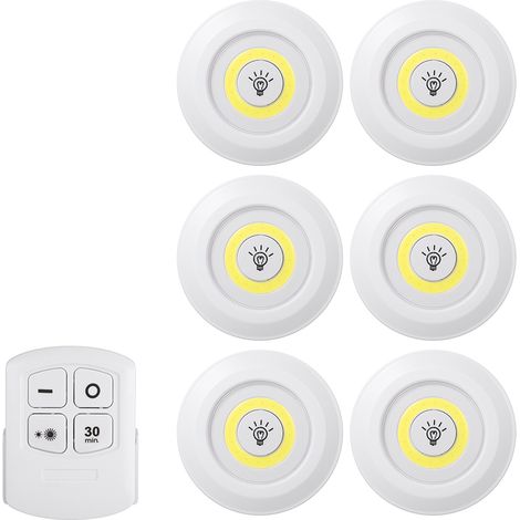 Set mit 6 COB-LED-Leuchten, 4,5 V 1 W, Fernbedienung, kabellos, dimmbar, berührungsempfindlich, batteriebetrieben, Unterbau-Nachtlicht, für Wandschränke und Kleiderschränke