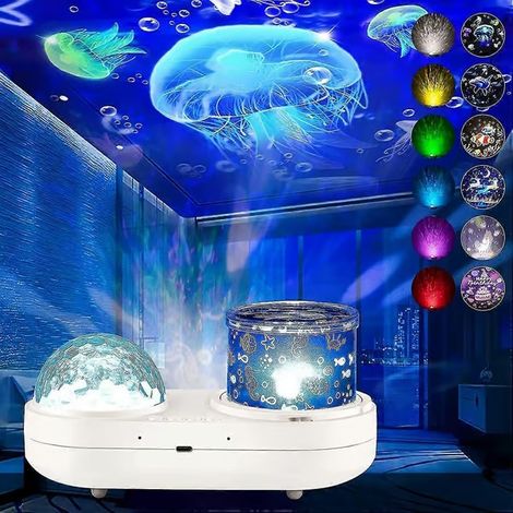 Projecteur de Lumière Océan pour Enfants, Veilleuse Rotative à 360° Projecteur de Nuit Bébé 6 Films et Minuterie Lampes Sensorielles, Lampe Projecteur 6 Couleurs pour Enfants (1/5)