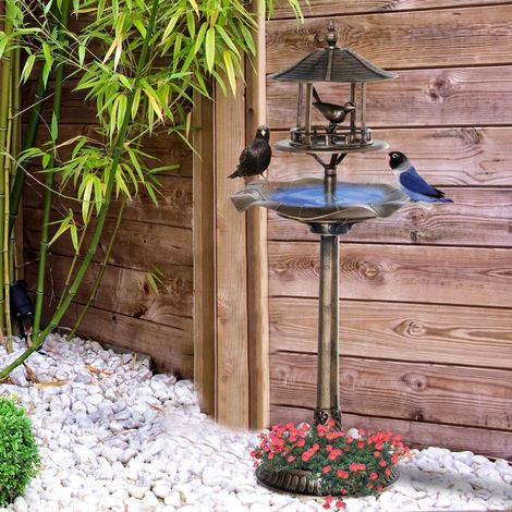 Bain d'oiseaux Abreuvoir pour Oiseaux jardinière 3 en 1 dim. Ø 50 x 113H cm polypropylène bronze antique (1/5)