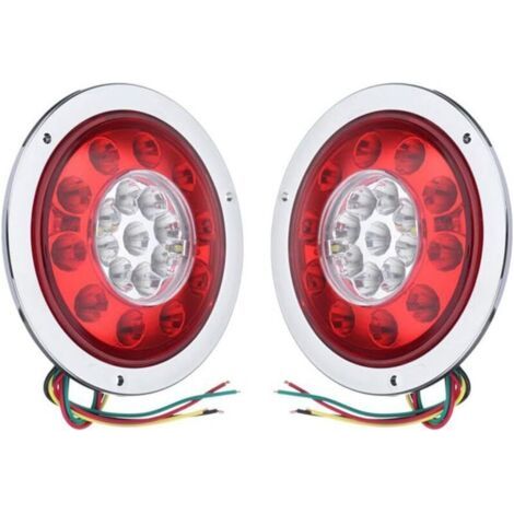 Lot de 2 feux arrière ronds 19 LED, feux de freinage, feux de position rouge ambré pour camion, remorque, camion, clignotant, feu de freinage 10-30 V (argenté) (1/4)
