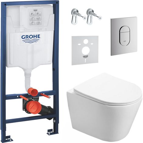 Grohe Pack WC Bastidor + Inodoro Infinitio sin brida, fijaciones invisibles + Placa + Panel de aislamiento acústico (ArenaInfinitio)