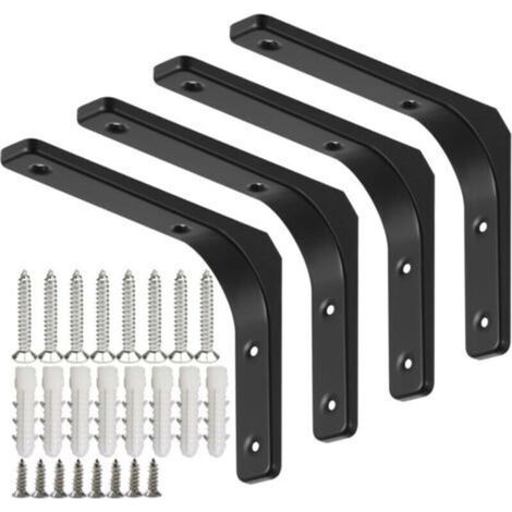 schwarze Regalwinkel, Wandregalhalterungen, L-förmige Wandwinkel mit passenden Schrauben und Dübeln, maximale Tragfähigkeit von 70 kg (150 x 200 mm)