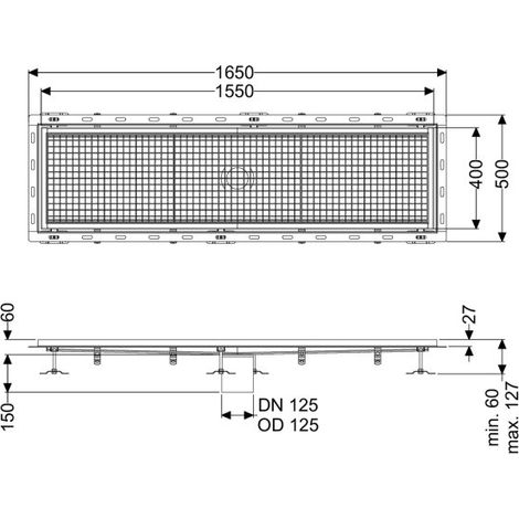 -Kastenrinne Ferrofix m. Fliesenanschlusswinkel, 400 x 1550 mm