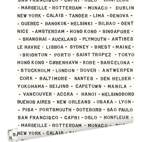papier peint villes portuaires blanc cassé et noir - ESTAhome (1/5)