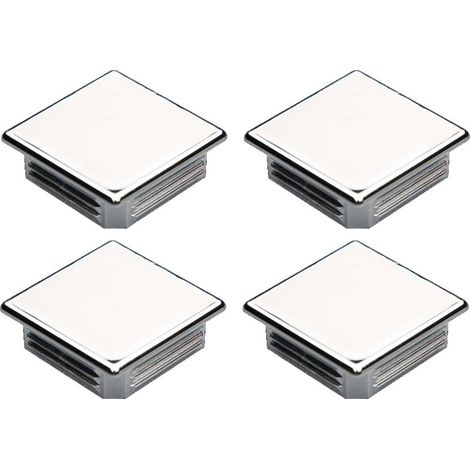 4 tapas de extremo de tubo cuadrado empotradas, con aletas y acabado cromado, protectores para patas de muebles, tapas de extremo de tubo ranuradas, 30 x 30 mm, espesor del tubo 1,40 - 1,84 mm (1/2)
