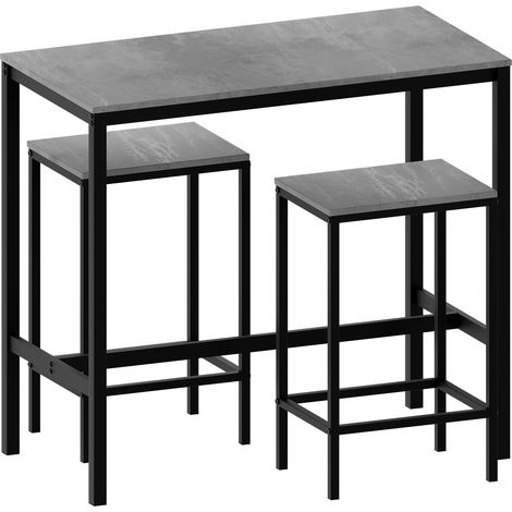 Roslyn 2 Seater Bar Table and Stools Set Kitchen Dining Furniture, Concrete-Grey