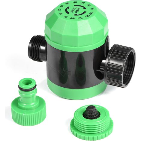 Programmeur d’eau automatique pour tuyau de jardin, régulateur d’irrigation mécanique en plastique vert, durée 2-120 minutes, sans pile. (1/5)