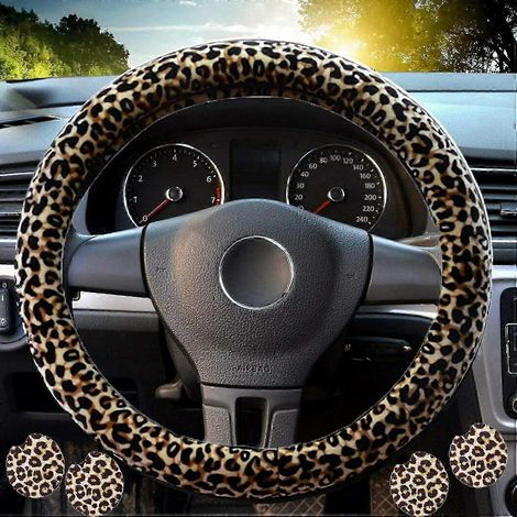 Volant Leopard Beige pour Femme - Housse de Volant Auto Élégante, Accessoire Voiture Chic (1/5)