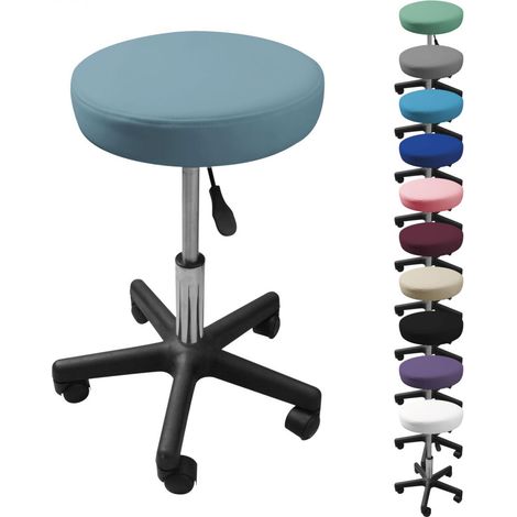 Tabouret d'atelier rond à roulettes réglable en hauteur de 43.5 à 60.5 cm et pivotable à 360° - Bleu pastel - Vivezen