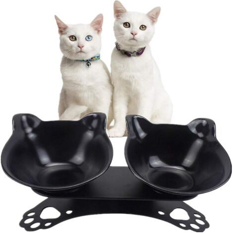 Gamelle pour chat avec support, gamelle anti-vomissements à double relief pour chats et chiots (noire) (1/4)