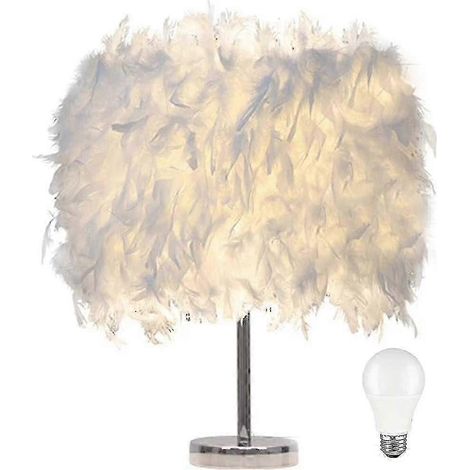 Lampe à plumes, lampe de table blanche, lampe de chevet pour enfant, chambre à coucher, salle à manger (1/3)