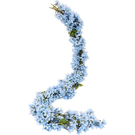 2 guirlandes de fleurs de cerisier artificielles à suspendre de 1,7 m pour décoration de maison, jardin, fête de mariage (bleu) (1/5)