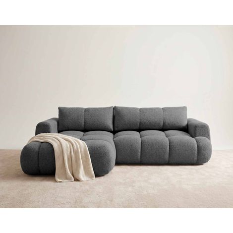 Yulin - canapé d'angle gauche 4 places convertible avec coffre en tissu bouclette - gris