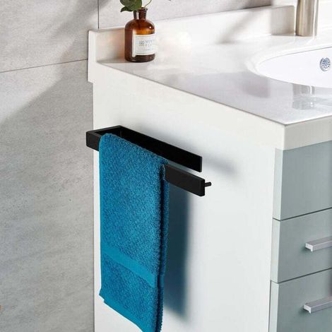 Portasciugamani senza prescrizione medica, portasciugamani da bagno autoadesivo in acciaio inox 304 nero opaco, 39 cm (nero opaco) (1/4)