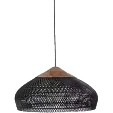 Suspension, en rotin tissé à la main, style Japandi, Pas d'ampoule, Noir (1/2)